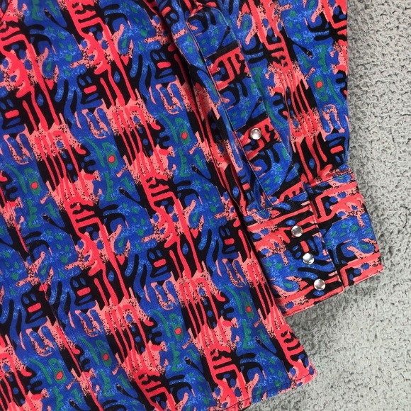 VTG Rockmount Shirt Mens M Red Blue Oversized Cape Western Pearl Snap Ranch USA - Picture 5 of 16